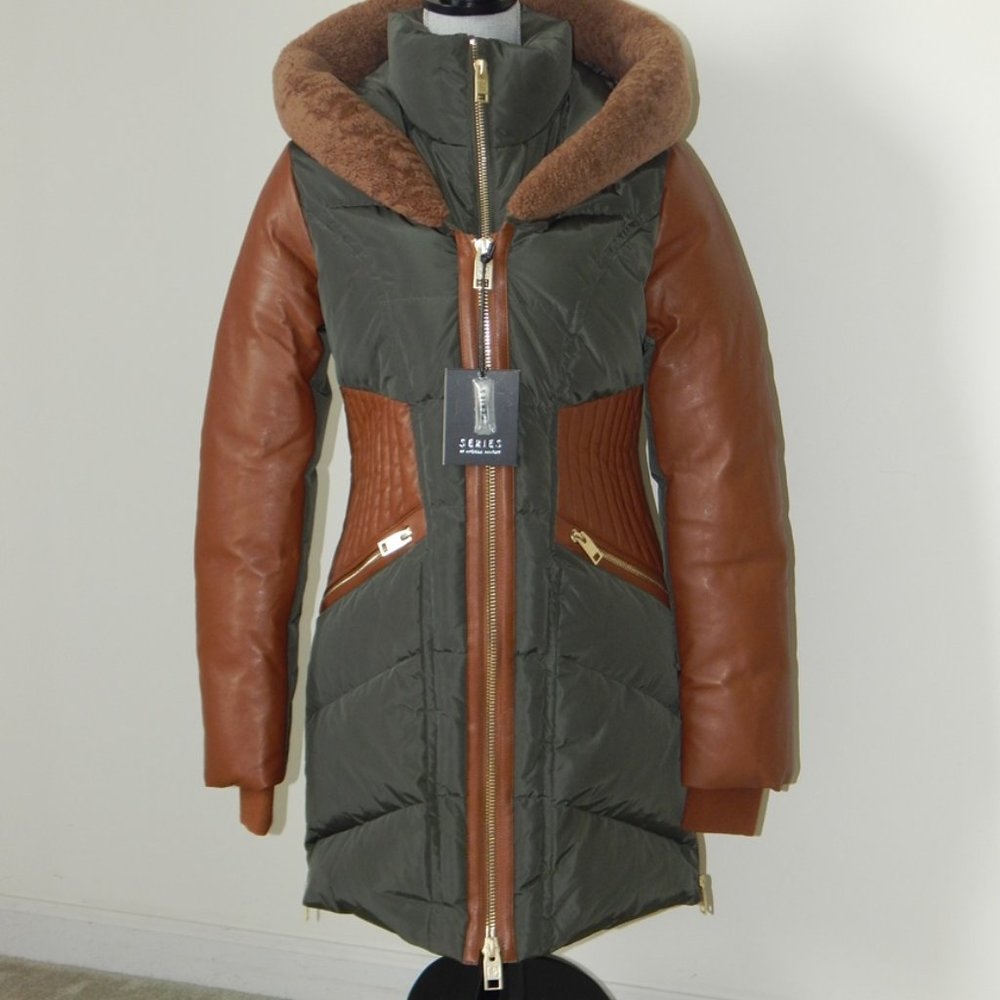 NB Series by Nicole Benisti COURVECHAL Two- tone Quilted Down Coat Fur Trim NWT